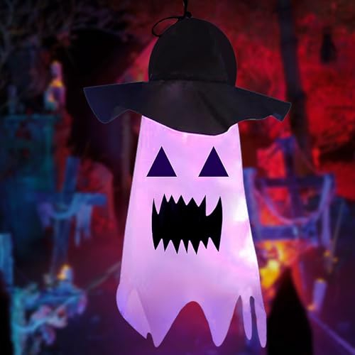 Halloween Deko,105 cm Halloween deko Geisterhut Lichterkette Outdoor,Halloween Windsäcke Geist Windsack,Halloween Hängende Geist Windsäcke Licht,Hexenhut Lichter für Halloween Party Garten Dekoration