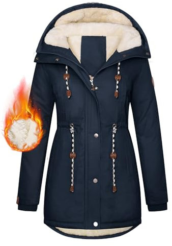 TOMEEK Damen Winterjacke Winter Warm Wintermantel Damen Lang Winterparka mit Teddyfell Gefüttert Kapuzenmantel Mantel Parka Damen-Mäntel Jacke Fleecemantel Skijacke(Marineblau,M)