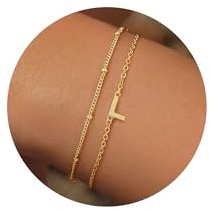 TINGN Armband Damen - 18K Vergoldetes Dünnes Layered Armband mit Buchstaben L - Personalisierbares Armband für Frauen - Goldschmuck für Damen und Mädchen
