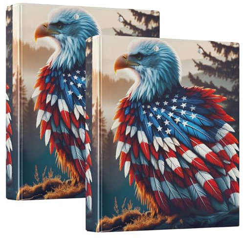 Ordner mit USA-Flagge, Vogel auf Berg, 3,8 cm, für Arbeit, 2 Stück
