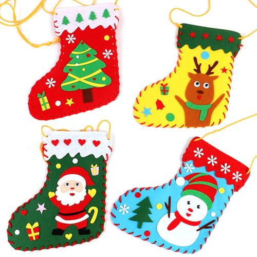BNOYONERAS Calcetines Navideños de Fieltro, Calcetines Colgantes de Navidad, 4pcs Medias de Navidad, DIY Calcetines Navideños, Ideal para Árbol de Navidad, Decoración del Hogar y Fiesta de Navidad
