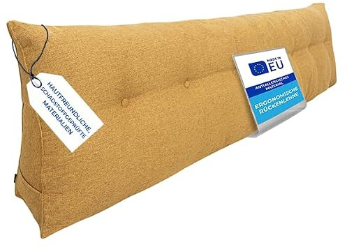 Pillows24 Rückenkissen für Bett & Sofa 200cm, abnehmbarem Bezug | Bequemes Keilkissen und Lesekissen fürs Bett, waschbarem Bezug, Großes Sofakissen für Rückenlehne und Sofa, Gelb