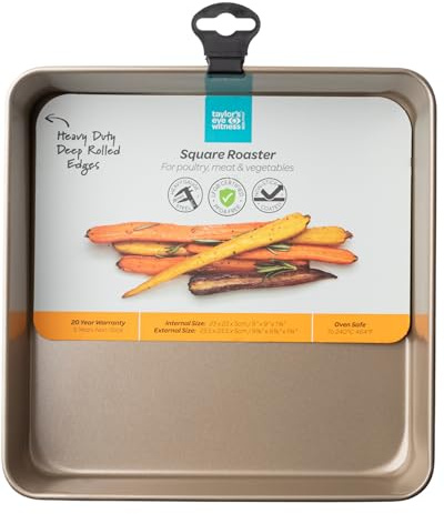 Square Roasting Tray with Rolled Edges - Non-Stick Heavy Gauge 0.8mm Carbon Steel, LFGB Certified & 20 Year Guarantee. Perfect for Baking & Roasting. Easy to Clean, Durable & Safe. Black Colour