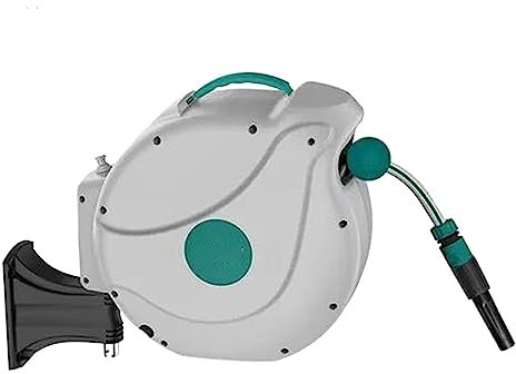 Bewässerungswerkzeuge, Schlauchhalter, einziehbarer Gartenschlauchaufroller, 1/2 Zoll x 30 m/100 Fuß wandmontierter Schlauchaufroller, mit 8-Funktions-Sprühdüse, Sperre für jede Länge/langsa