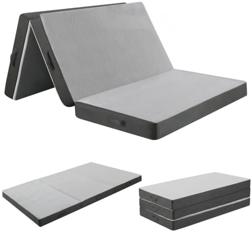 MeMoreCool Folding Floor Mattress Small Double, Portable Futon Mattress | Foldable Mattress 190x120cm with Washable Cover, 10cm Thick High-Dengsity Foam Floor Guest Bed for Travel and Camping, Grey
