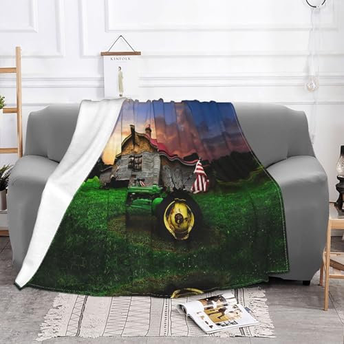 SDFCUMDM Ultraweiche Micro-Fleece-Decke mit Motiv Old Tractor, Foto, Bauernhof, perfekt für Bett, Sofa, Camping und Reisen