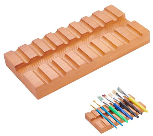 ORIGACH 8 Schlitze Pinselablage Aus Holz Pinsel Organizer Stiftschale Schreibtisch Ablage für Pinsel Malerei Pen