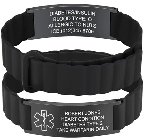 Medical Alert Bracelet for Men Women - Free Engraving Comfort Fit Silicone Magnetic Strap Medic ID Wristband, Personalised Adjustable Waterproof Emergency Medical Bracelets for Diabetic Allergy