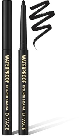 DIVAGE Waterproof Eye Liner & Kajal | 2-in-1 Eyeliner & Kohl Pencil | Intense Black, Smudge-Proof & Long-Lasting | Waterproof, Sweat-Resistant & Gentle on Eyes