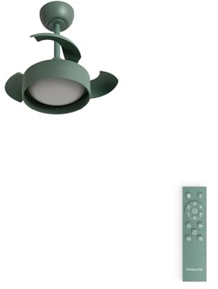 CREATE / WIND CLEAR LAMP/Ventilador de techo con luz lino verde sage con mando / 40W, Silencioso, Ø55 cm, 6 velocidades, aspas retráctiles, función verano-invierno, luz led 3 temperaturas