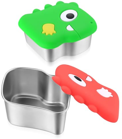 2 st. salladsdressing-behållare, 260 ml matbehållare med dinosaurie, silikonlock, snackslåda i rostfritt stål, liten burk med lock, förvaringsburkar med lock för såsbehållare Dip Bento, såsbehållare
