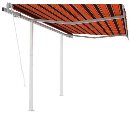 Gecheer Gelenkarmmarkise Automatisch mit Pfosten Markise Sonnenmarkise Balkonmarkise Sonnenschutz Sichtschutz Terrasse Garten 3x2,5m Orange Braun