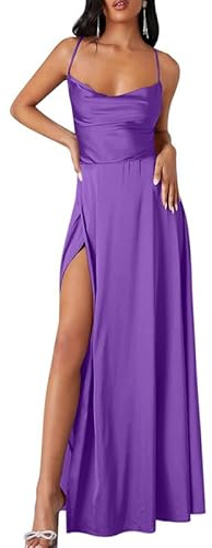 nicticsi Robes d'Été pour Femmes Robe en Satin sans Manches Dos Nu Fendue Sexy Longue-Robes Élégantes Party Dress de Soirée Léger Respirante A Violet M