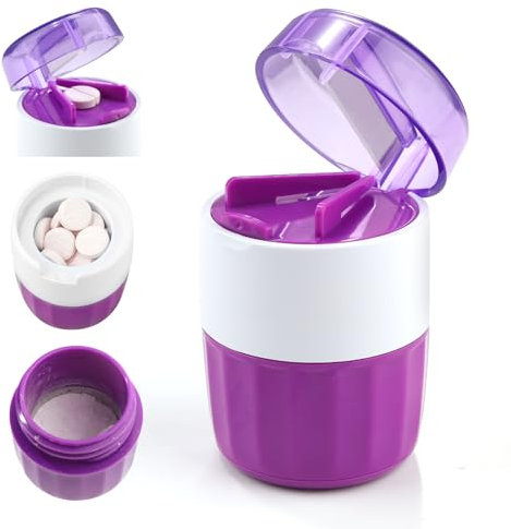 AHRLIC 3-in-1 Pill Crusher & Cutter with Stainless Steel Grinding Head, Tablet Crusher for Pills, Pill Grinder with Storage, Pill Splitter for Small or Large Tablets, BPA-Free, Purple
