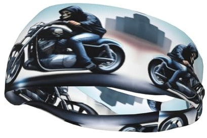 Vielseitiges Sportschweißband XBKGOHA Motorrad Skelett gedruckt - Dehnbares und feuchtigkeitsableitendes Stirnband für Yoga, Fitness