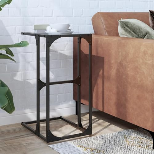 Woonisher Beistelltisch mit Glasplatte Schwarz 40x30x61,5 cm Stahl beistelltisch Holz Outdoor klein Tisch