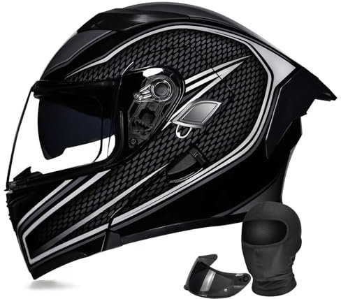 Casque de Moto intégral modulable et Rabattable for Adultes, homologué Dot/ECE, Double visière for Les conducteurs de Route, de Tourisme et de cyclomoteurs.(B,XXXL63~64CM)