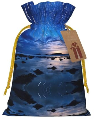 Sacchetti regalo con coulisse con stampa a stelle luminose per feste, caramelle, regali di Natale, decorazione per le vacanze