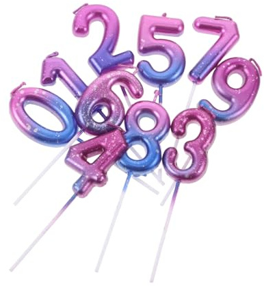 INOOMP 10PCS Gradient Number Candles with Sturdy Base Space Theme Birthday Cake Numbers for Anniversary Celebrations Romantic Cake Toppers Safe and Stable Decoration