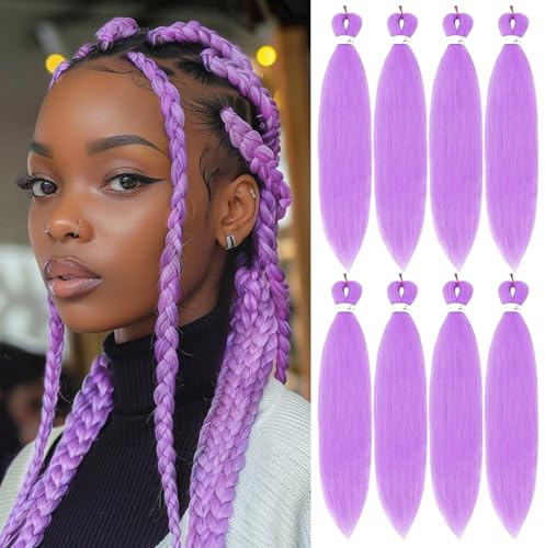 Cabello trenzado preelástico profesional Easy Crochet Braid Hair 26 pulgadas, 8 paquetes de ajuste de agua caliente, pelo sintético suave (66 cm morado claro) (púrpura brillante, 66 cm)