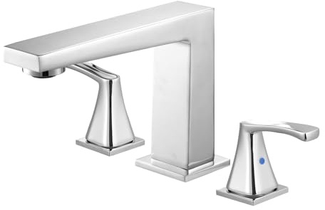 VEVOR Mitigeur de Baignoire Romaine, Robinet de Baignoire 3 Trous avec 2 Poignées, Ensemble de Robinetterie de Bain à Montage sur Pont, Bec à Angle Droit, pour Salle de Bains Maison, Argenté
