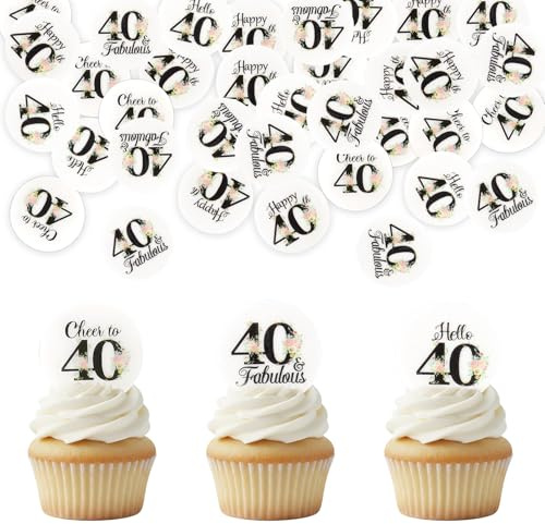 40x Tortendeko Essbar 40 Geburtstag Mann Frau, Esspapier Kuchendeko | Essbare Happy Birthday Cupcake Topper Muffins Deko 40 Jahre Geburtstag Party Dekoration