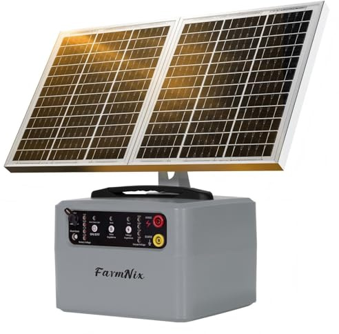 FarmNix 48KM Pastore Elettrico Solare, 0.3-1.5J, 6KV-12KV Recinzione Elettrica Pastore con 15W Pannello Solare e Batteria 7Ah, Per Mucche, Bestiame, Allevamento Di Pollame, Pastore (Grigio)