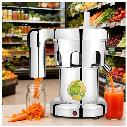 Juicepress i rostfritt stål, kommersiell elektrisk juicemaskin, centrifugaljuicer i rostfritt stål med tryckstång för familjer, restauranger, kaféer