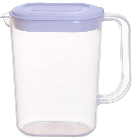 1.5L Fridge Door Jug with Handle - Transperent Plastic Pitcher Container with Lid & Pouring Spout - Slim Design for Storage - Reusable Liquid Jug for Serving Milk, Drinks, Juices and More. (1)