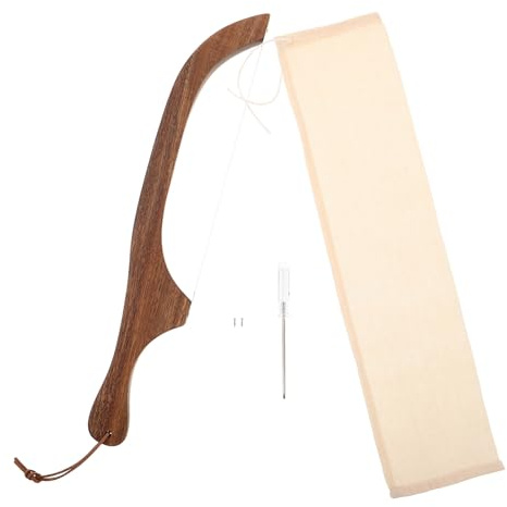 TOVINANNA Couteau à Manuel en Bois D’Acacia Lame Dentelée en Métal Trancheuse à Anti-Émiettement Levain Baguettes Toasts – Usage Domestique Paquet de Rangement et Tournevis