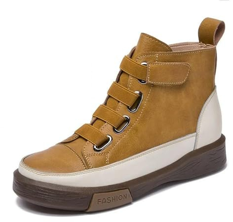 QXDZSW Damskor sneakers platta päls kvinnor stövlar vinter retro vår ankelstövlar för kvinnor, Gul ingen päls, 40.5 EU