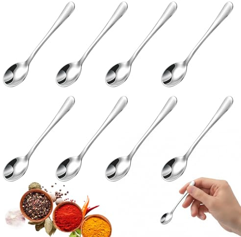 8 Stück Gewürzlöffel Mini, Espressolöffel, Kleine Löffel Edelstahl Größe 7,5cm, Espresso Löffel Klein, Gewürz Löffel, Dessertlöffel, Minilöffel Edelstahl für Gewürze Salz