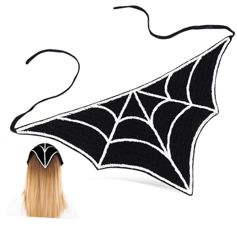 MAJORMENCH Halloween Bandana Dreieckstuch mit Spinnennetz Muster für Damen Verstellbares Haarband Kopfbedeckung Schwarz Atmungsaktiv