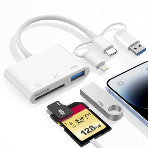 SD Kartenleser USB C/USB/Lightning, 3 in 3 SD Card Reader für iPhone mit SD, TF und USB Anschluss, bidirektionale Übertragung & Plug & Play, Kartenlesegerät für iPhone, iPad, Mac, Laptop, Pc, Android