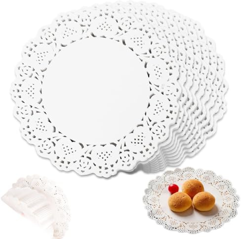GNALIA 150 Stück Tortenspitze Papierdeckchen 14Cm 5,5 Zoll, Runde Tischsets Kuchenmatte Für Hochzeit Geburtstag Desserts Dekoration (Weiß)