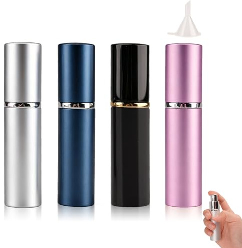 KiKiHong 4 Stück 10ml Mini Nachfüllbar Parfümzerstäuber | mit 1 Trichter Filler für Handtasche,Ferien,Reisen