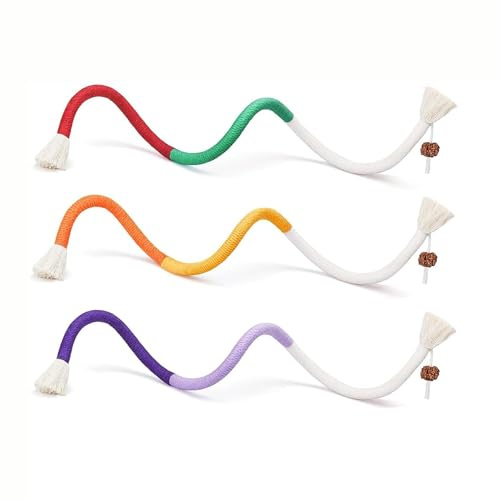 3 Pcs Jouet Chat Corde a Macher avec Herbe a Chat pour Soins Dentaires | Coton colore interactif, stimule l instinct de jeu, nettoie les dents efficacement, a felin incluse