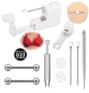 WillTen 10Pcs G23 Titanium Nipple Tongue Piercing Kit, Professional 13G Piercing Gun Kit with 14G Titanium Nipple Tongue Bar, Aftercare Tool Set with Piercing Taper Eyebrow Labret Stud Bar
