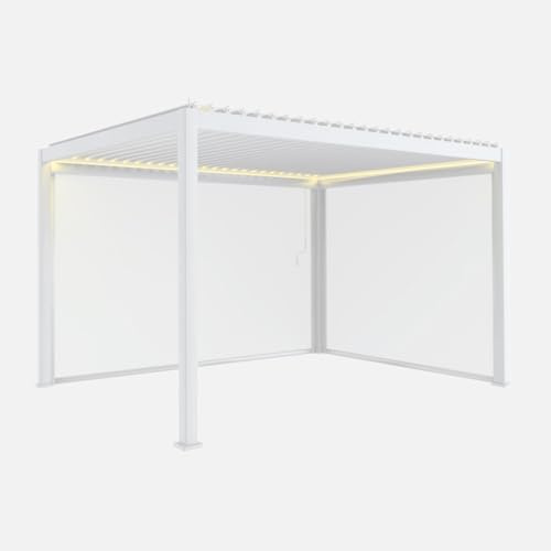 sweeek Pergola bioclimatica 3x4m in Alluminio LED + Tenda 3m + Tenda 4m Bianco - 301x301x236.5 cm