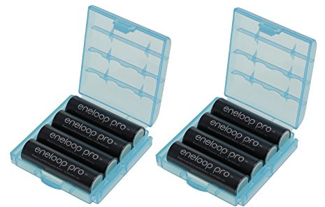 8er Pack Eneloop XX Pro Mignon Typ AA Akkus 2550 mAh (powered by eneloop Technology) HR-3UWXB (mind. 2450mAh) mit 2x hochwertigen Akkuboxen der Firma HEIBA Electronics