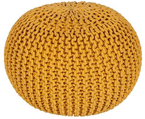 Livabliss McIntosh Cotton Knitted Round Pouf, 14H x 20W x 20D, Saffron