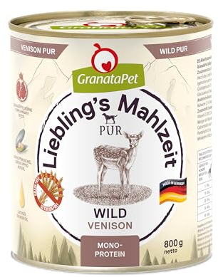 GranataPet Liebling's Mahlzeit Wild PUR, Nassfutter für Hunde, Hundefutter ohne Getreide & Zuckerzusätze, Alleinfuttermittel mit hohem Fleischanteil & hochwertigen Ölen, 6 x 800 g