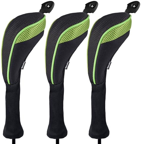 Andux Long Neck Golf Hybrid Club Head Covers with Dial No. Tag CTMT-01 (Black/Green,3pcs)