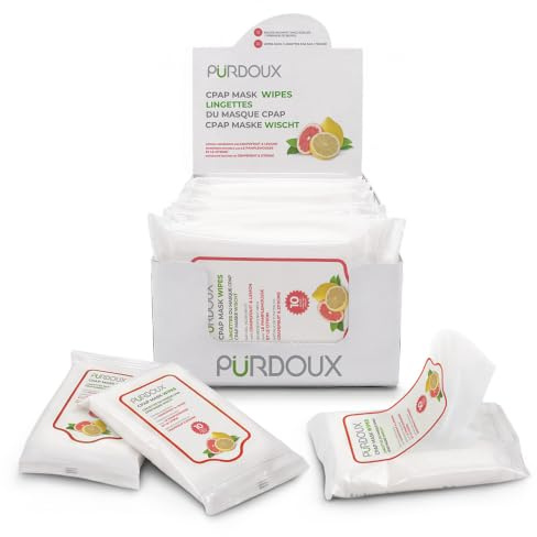 PURDOUX 100% Cotton CPAP Mask Wipes Travel Box Scented(12 sachets with 10 wipes)-CPAP Supplies, CPAP Accessories, CPAP Cleaning Supplies for CPAP Machine | Individual Sachets, Travel Ready, Alcohol Free, Silicone Safe, Removes Dirt & Facial Oils, Gentle Cleaning, CPAP Supplies,