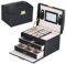 DCCN Boîte à Bijoux en Cuir PU 3 Plateaux Coffret à Bijou Femme Fille Elegant