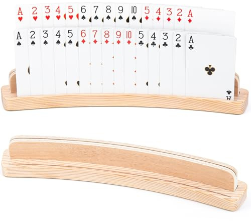 2 Stück Kartenhalter, Kartenhalter Holz Doppelstöckig für Erwachsen | Spielkartenhalter,Freisprech Holz Spielkartenhalter Ausgestattet mit Kartenfächern und rutschfesten Pads für Senioren