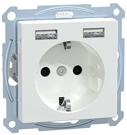 Schneider Electric Merten Schuko-USB-Steckdose, USB Typ A+A, System M, Unterputz, 35 W, 220V, aktivweiss glänzend, Artikelnummer MEG2366-0325