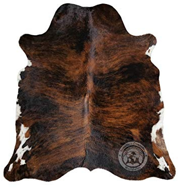 Sunshine Cowhides 100% Genuine Brindle Cowhide Rug - Modern Style Animal Skin Rug & Floor Carpet for Living Room, Bedroom, Kitchen & More - Extra Large (6x7-8 Ft.)