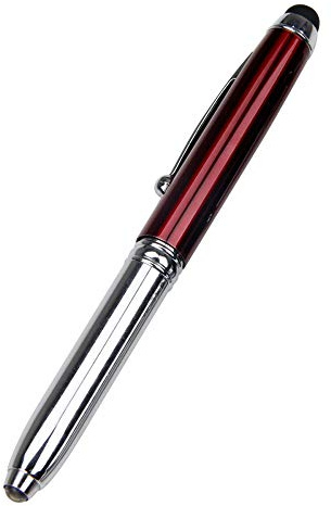BE-TOOL Linterna LED 3 en 1, lápiz capacitivo, luz, bolígrafo de tinta con recarga y baterías para escritura nocturna (1 paquete, rojo)