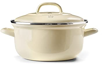 BK Indigo Dutch Heritage Round German Enamelled Casserole with Lid with PFAS-Free Ceramic Non-Stick Coating, 20 cm/2.5 Litre, Induction, Dishwasher Safe, Oven Safe, Cream